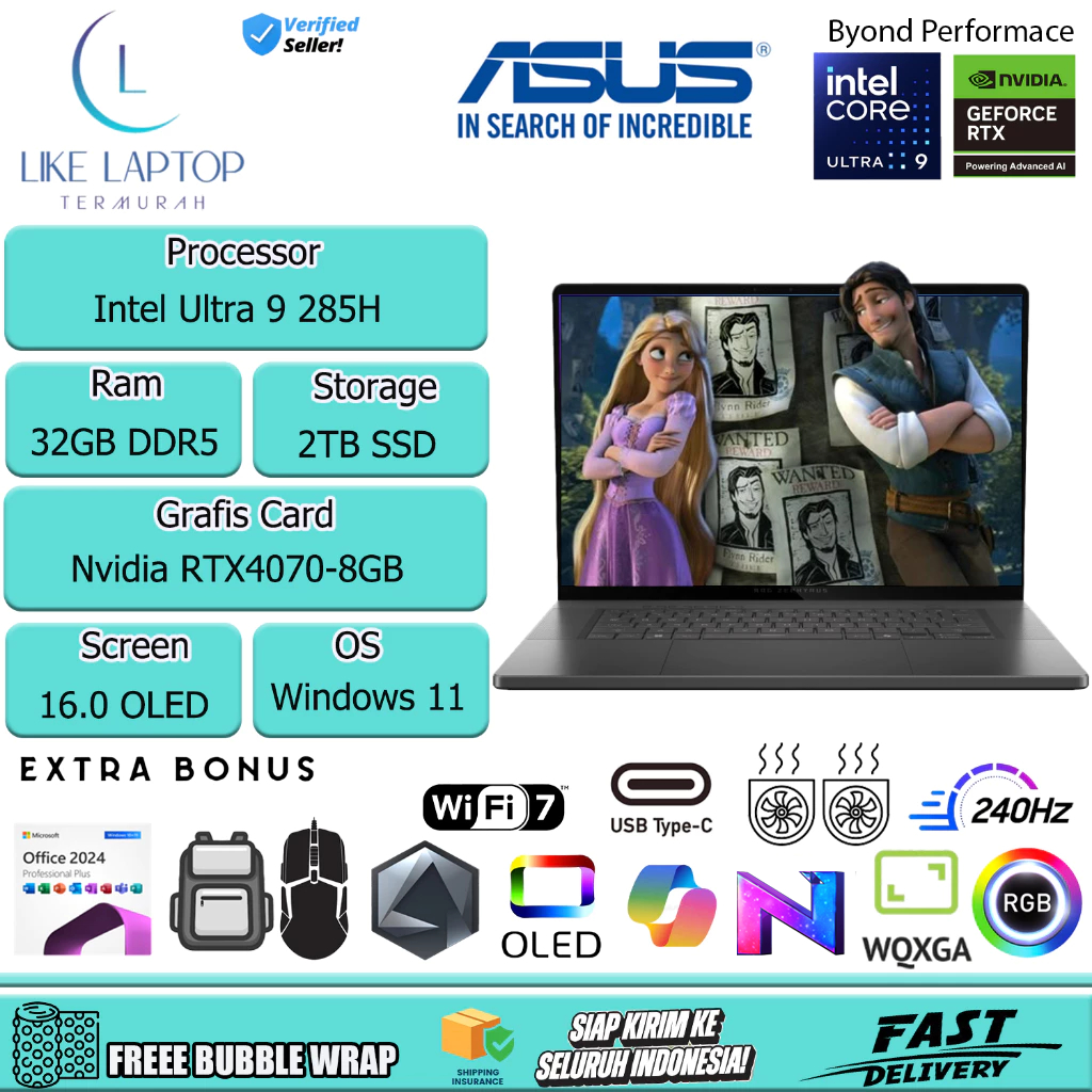 Asus ROG ZEPHYRUS G16 Intel Core Ultra 9 185H 2TB RTX4090-8gb 16.0 WQXGA OLED 240HZ Win11 Home