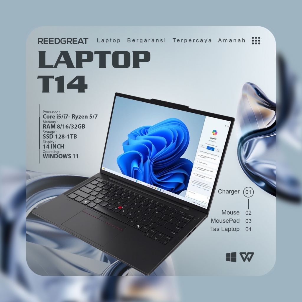 Laptop LENOVO THINKPAD T14 Intel core Series RAM upto 32gb SSD upto 1TB BERKUALITAS SECOND ORIGINAL
