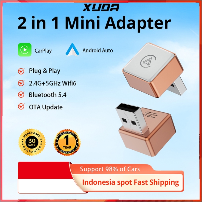 Wireless Apple CarPlay adanter Android Auto New Pinkish gold 5G WIFI 2-in-1 for 99% Cars