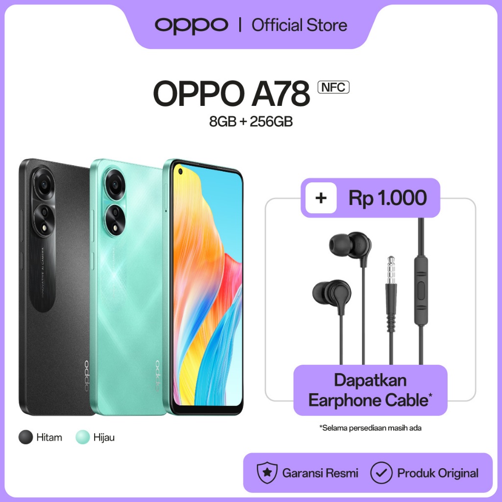 OPPO A78 4G 8GB(+8GB)/256GB (67W SUPERVOOC, AMOLED FHD+, DUAL STEREO SPEAKERS)