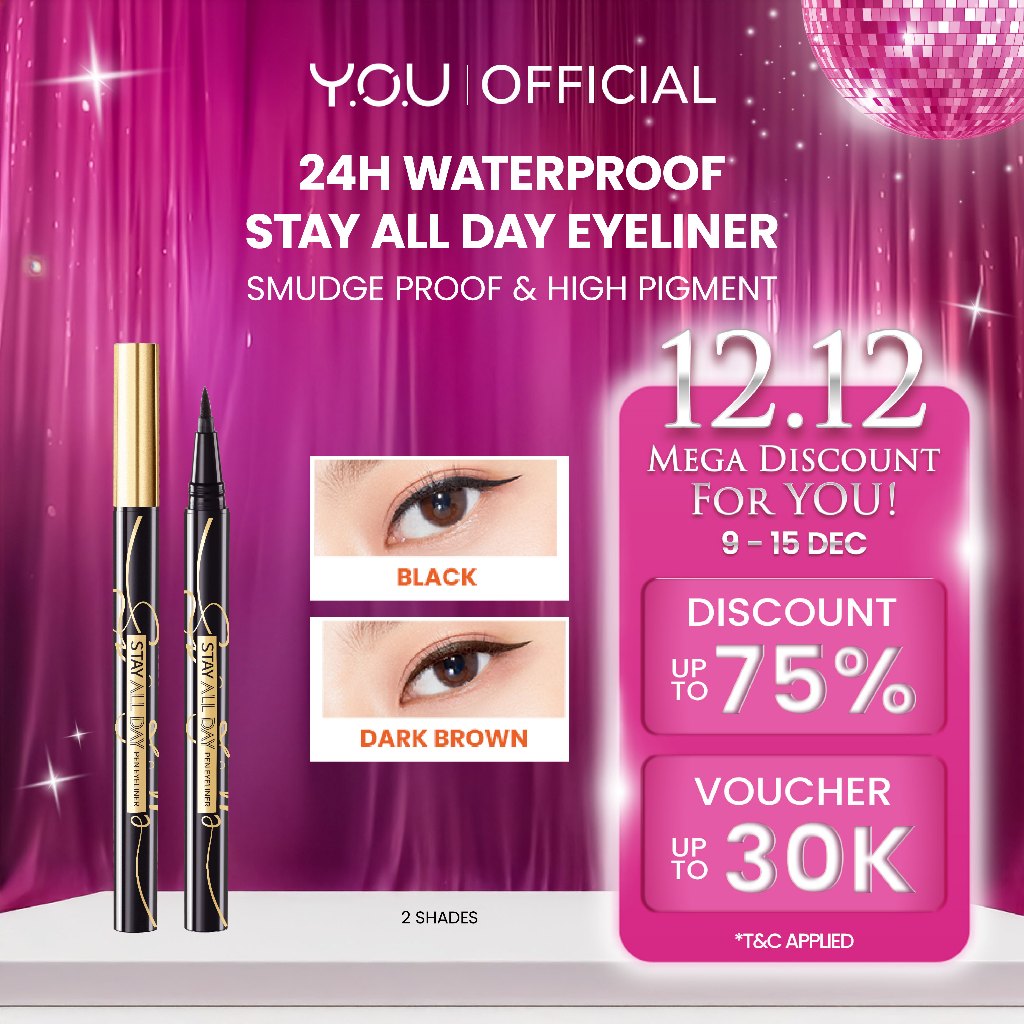 YOU Stay All Day Pen Eyeliner Waterproof Tahan Hingga 24 Jam Kosmetik Mata HItam