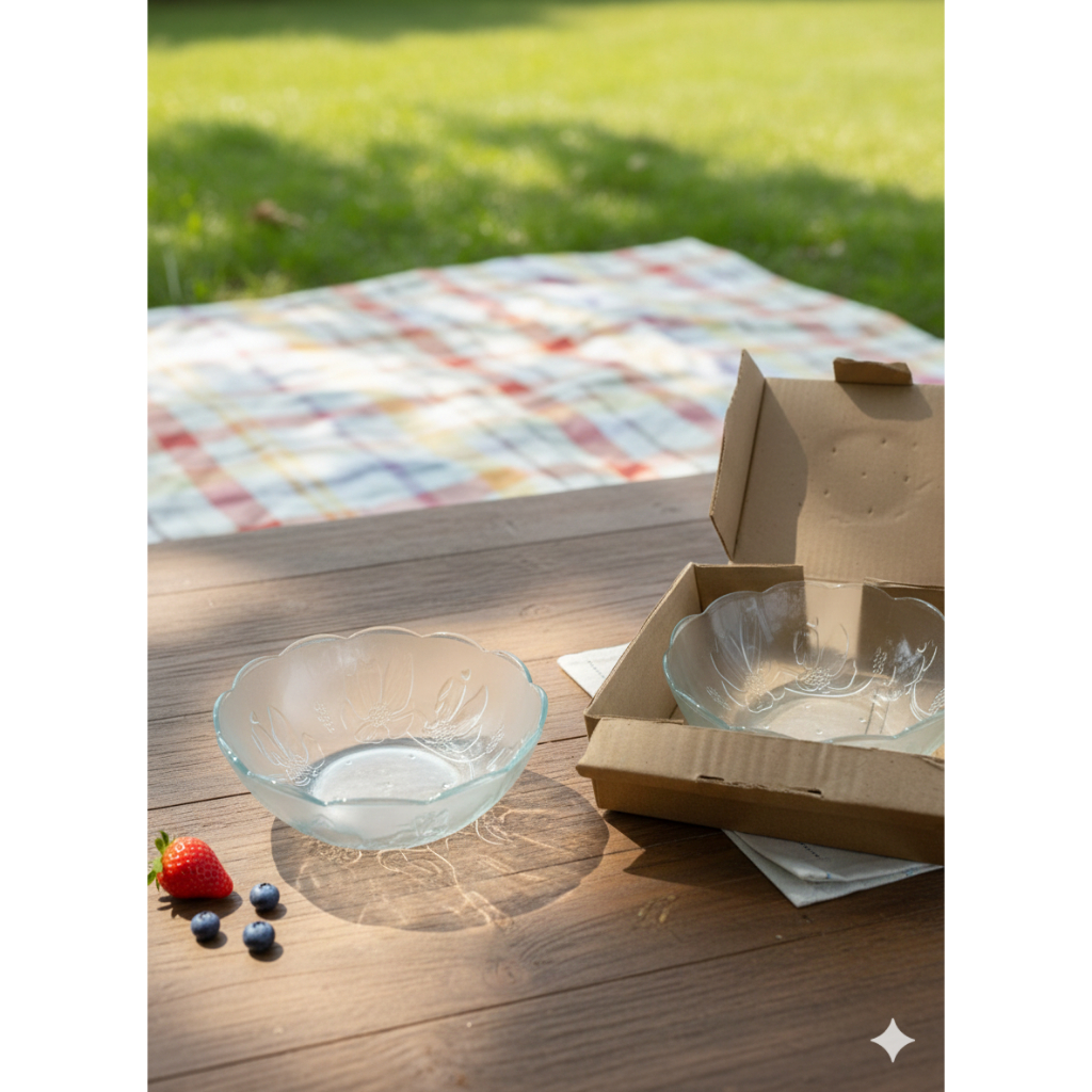 Mangkok kaca bening motif Bunga Mangkuk souvenir