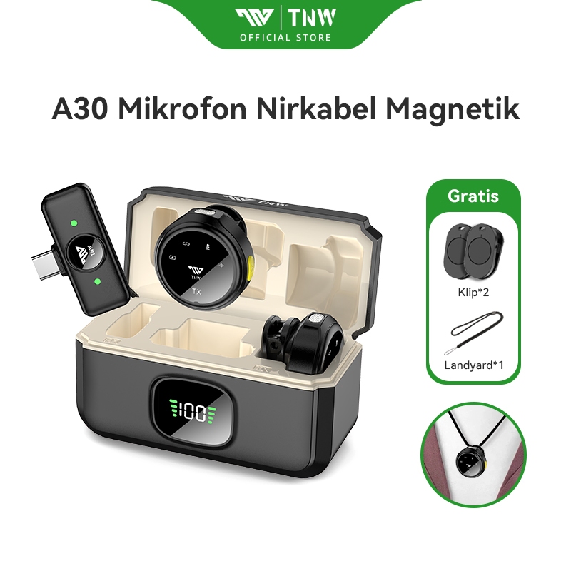Tnw A30 Mikrofon Magnetic Lavalier Microphone Clip On Mic Plug & Play With Charging Case