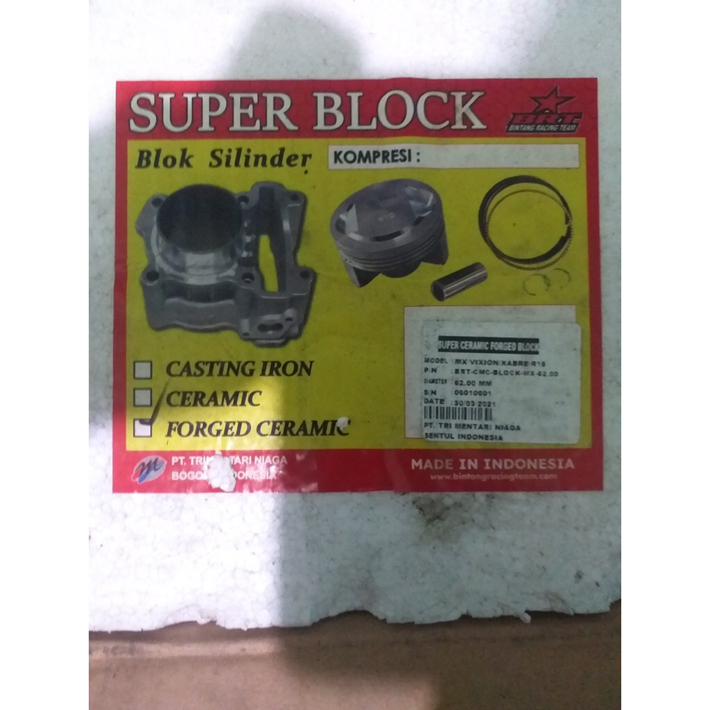 Blok Ceramic & Forged Piston BRT MX KING . Vixion Old Nvl Nva . R15 Old . Jupiter Mx . Xabre . 62 MM
