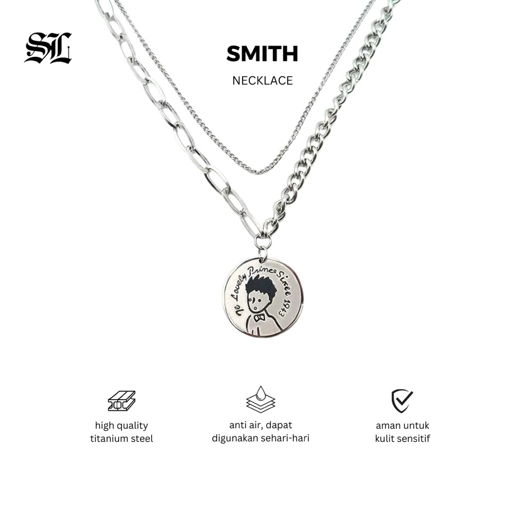 Kalung Titanium Steel Double Layer Pria Wanita Unisex