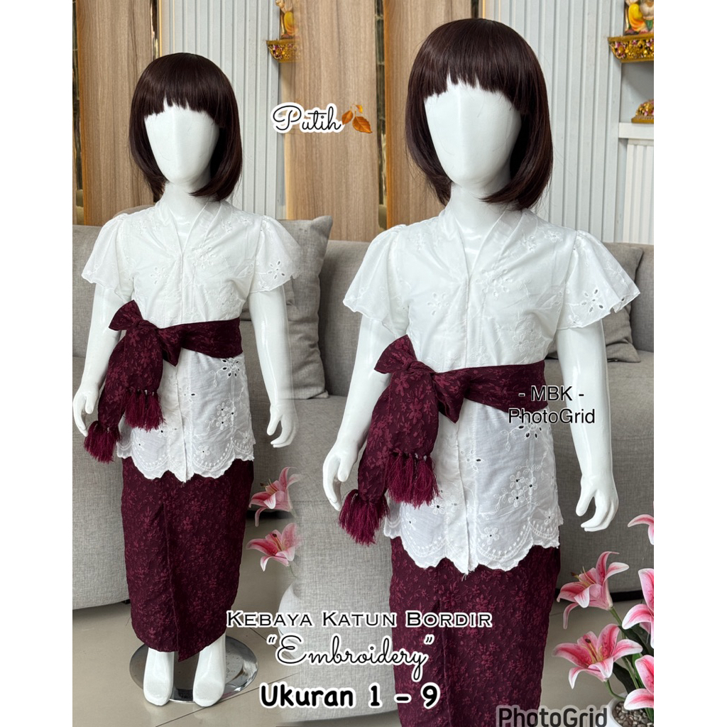 KEBAYA ANAK KATUN BORDIR KANCING VARIASI