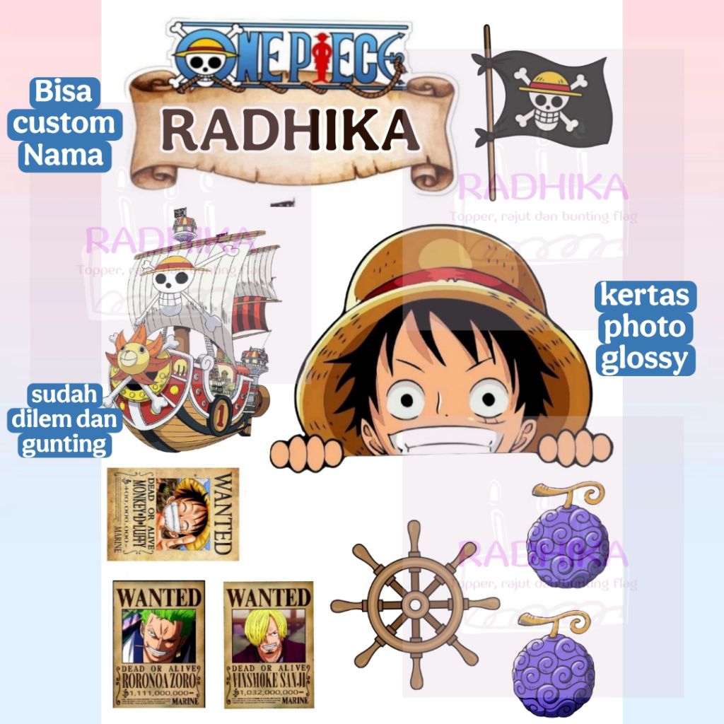 Topper Cake One piece Lufy custom nama happy birthday khitan