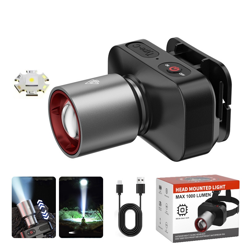 Senter Kepala LED / senter lampu depan LED/Headlamp/senter lampu depan sensor/Lampu putih dan kuning