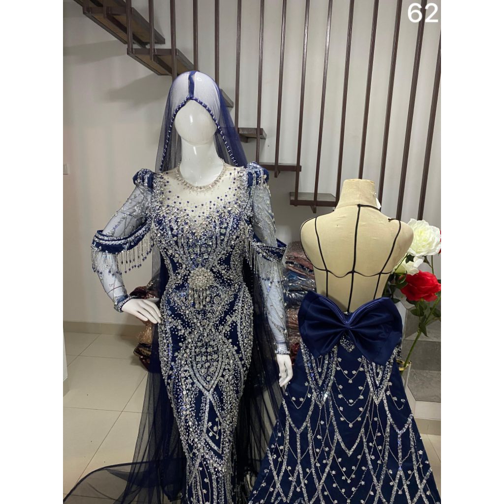 Gaun pengantin slim navy