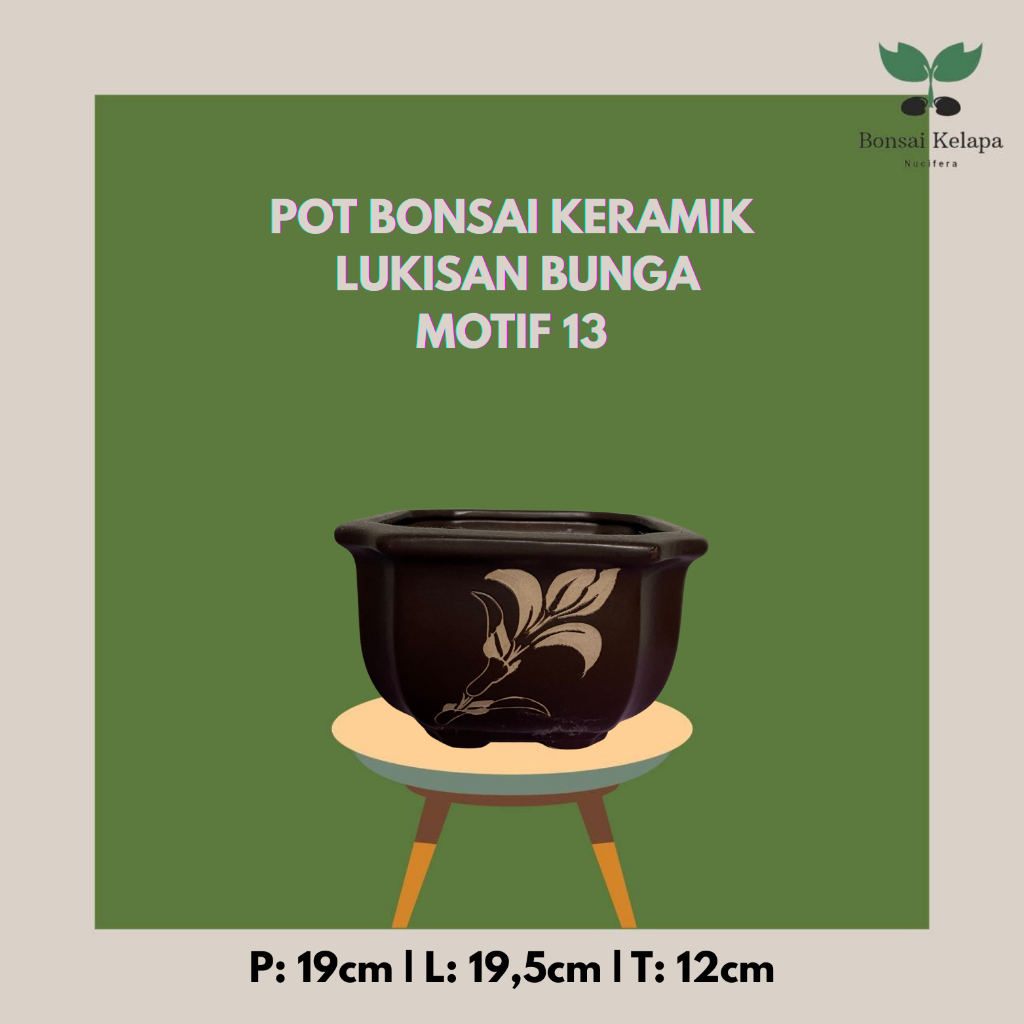 POT BONSAI KERAMIK LUKISAN BUNGA - MOTIF 13