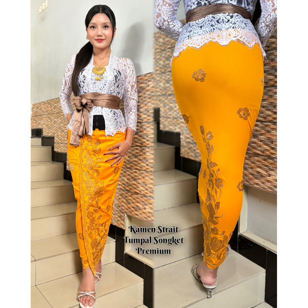 Kamen songket jadi bordir tumpal bahan katun strait premium tebel