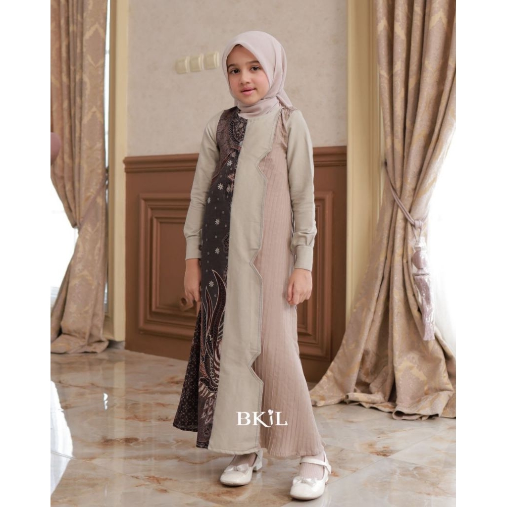 Gamis Anak Danendra Batik Kombinasi Plisket Baju Muslim Anak Perempuan