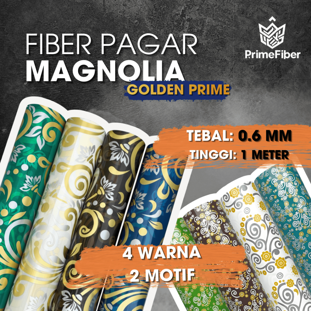 Fiber Pagar Motif Magnolia Golden Prime -  Ketebalan 0.6mm | 4 Warna Lengkap | Fiber Plastik Penutup