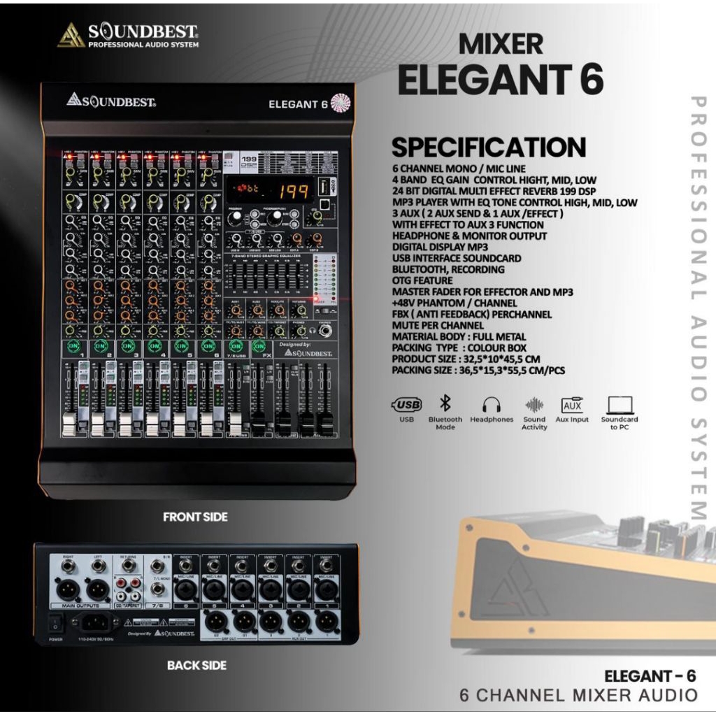 Mixer Soundbest Elegant 6 Original Mixer Soundbest 6 Channel Bluetooth usb