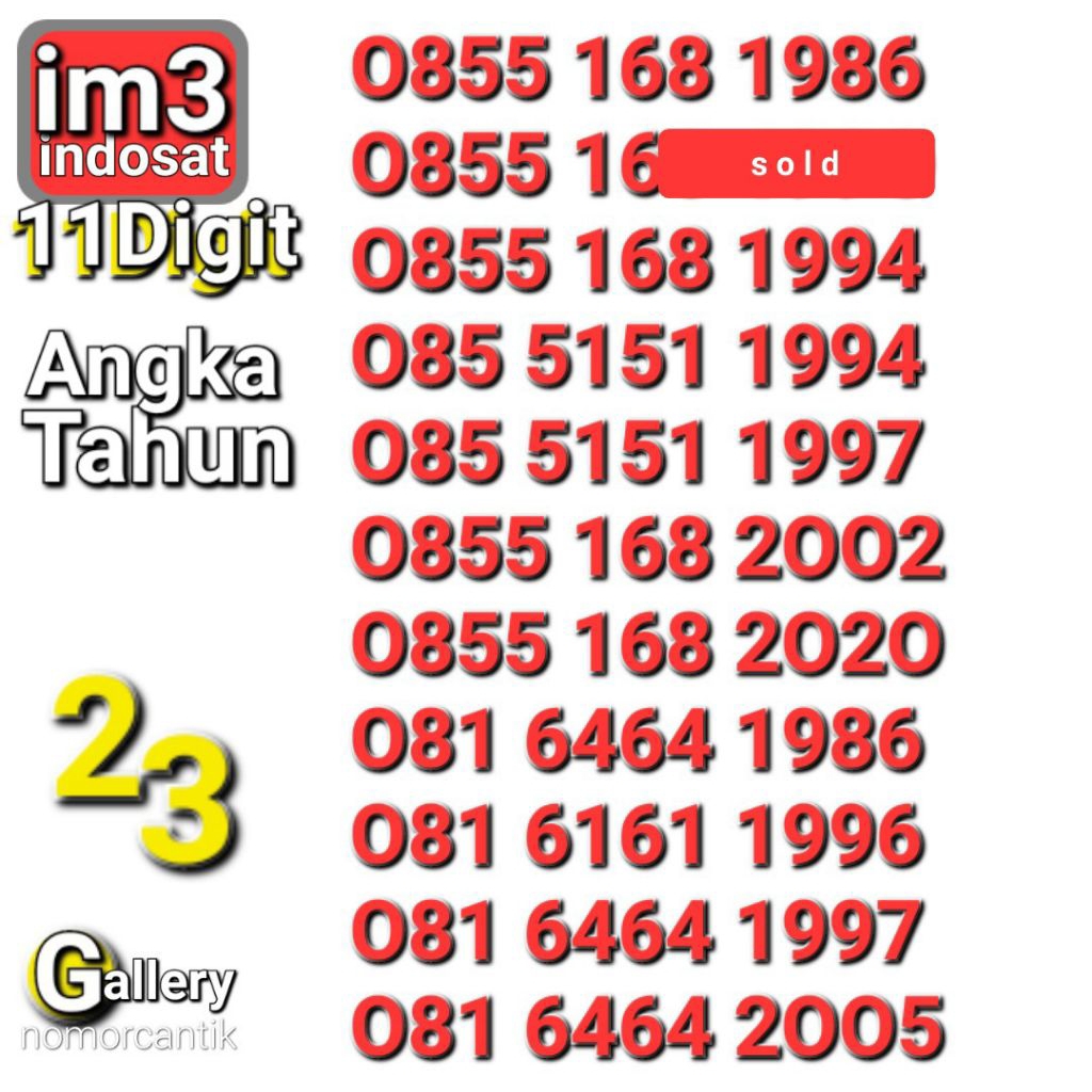 NOMOR CANTIK IM3 11DIGIT SERI SERI TAHUN