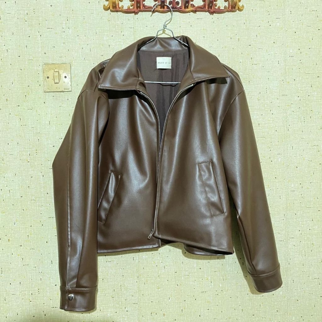 [ preloved ] PUFF IT UP LEATHER JAKET // brown