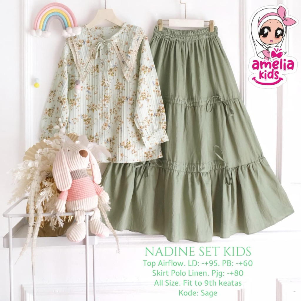 (( JR_KIDS )) Setelan Baju Muslim Trend 2026 Nadine Set Kids Atasan Bahan Top Airflow dan Rok Rempel