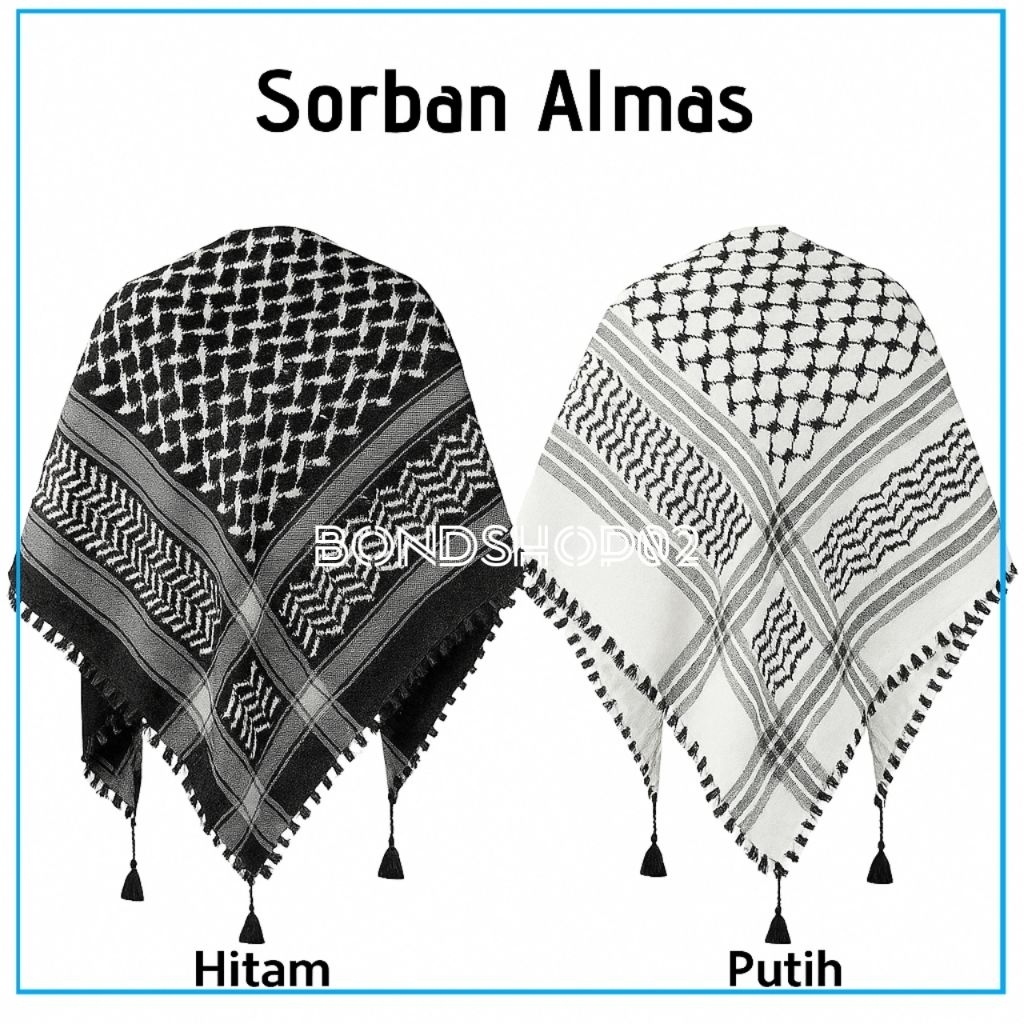 Sorban Segi Empat Kuncir Bahan Wol Ukuran 120x120cm Hitam Putih