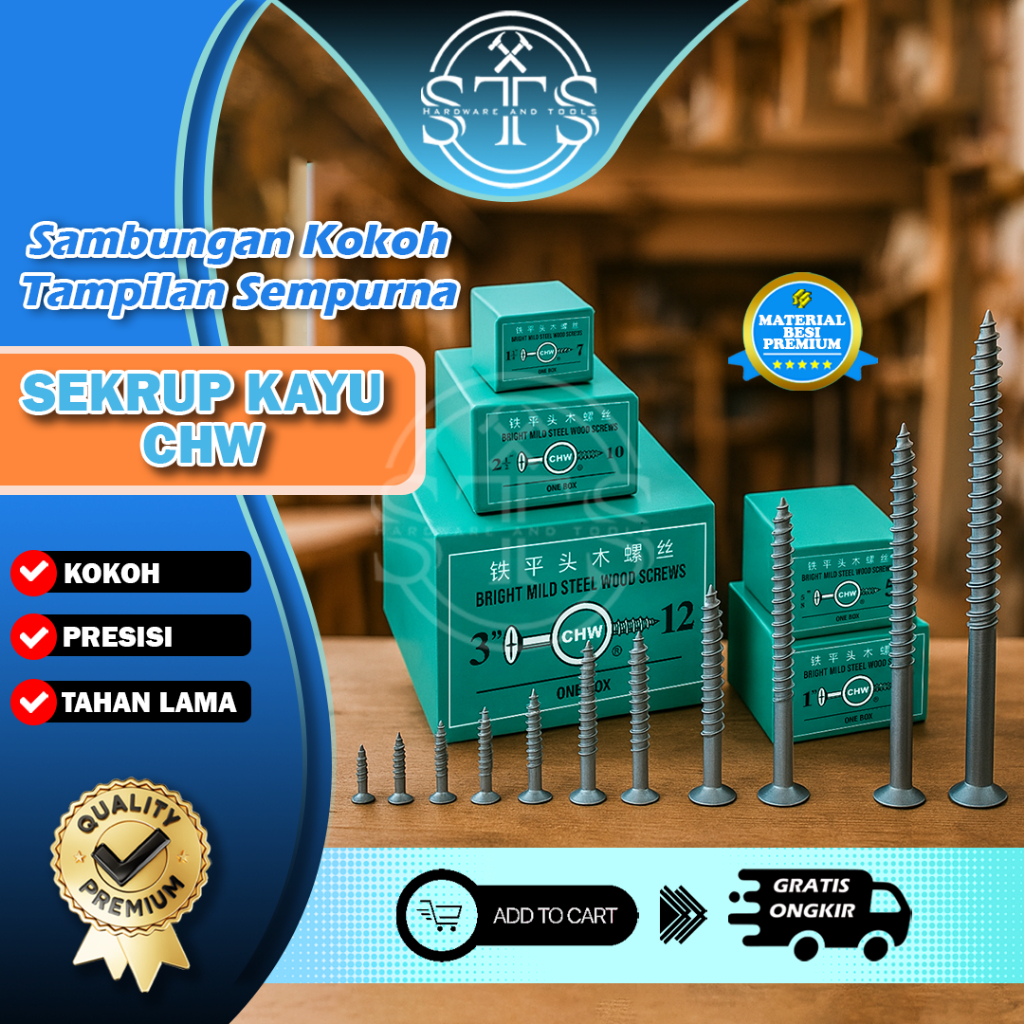 STSHARDWARE Skrup Baut Kayu Drywall Lemari CHW Wood Screw Ukuran Lengkap