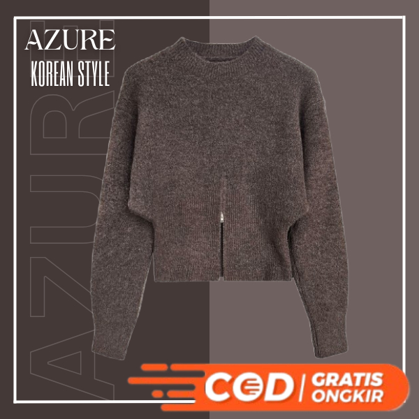 "Best Seller 2025" "Sweater Rajut Korean Style 'Azure' - Cardigan Crop Berresleting dengan Leher Bul