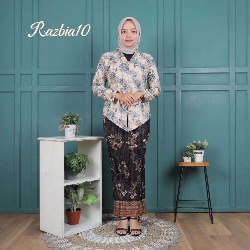 Kebaya Kartini Modern Jumputan Motif Bunga Bahan Katun Premium/Kebaya Kartini Jumputan Bahan Katun M