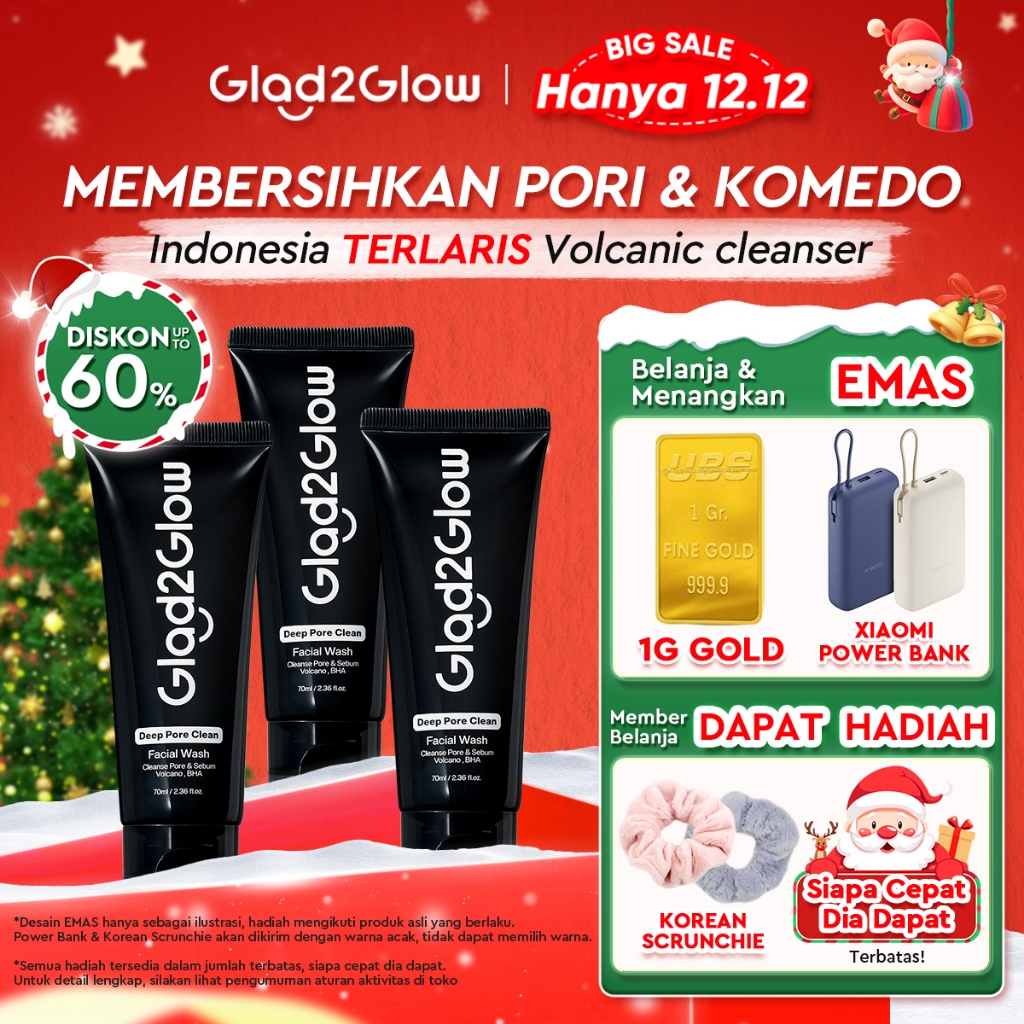Glad2Glow Deep Pore Clean Facial Wash Pembersih Wajah Charcoa Volcanic Soil BHA Salicylic Acid Deep 