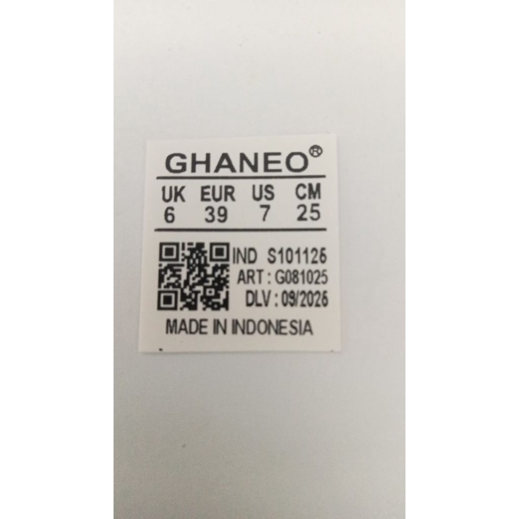 Custom brand size label sepatu