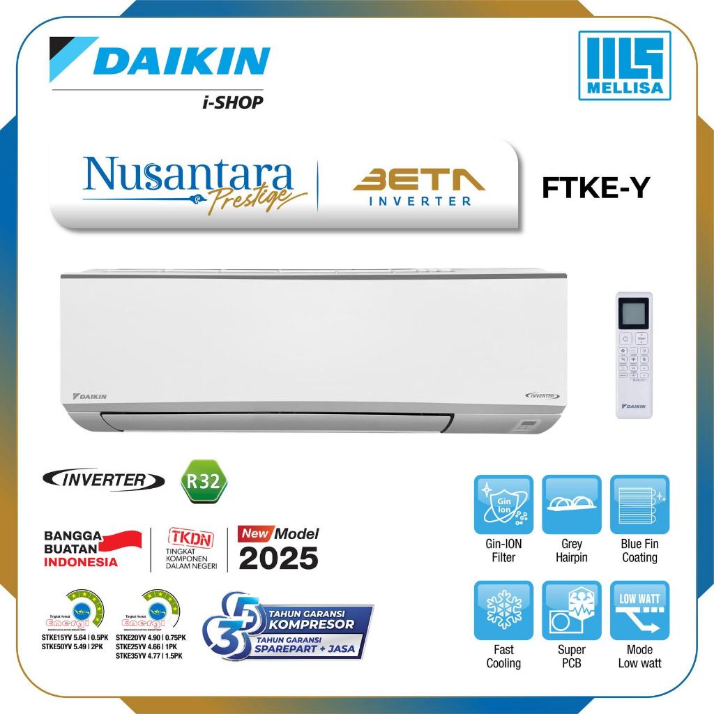 DAIKIN STKE 35 YV AC  1 1/2 PK BETA INVERTER  12.300 BTU R-32 1.190 WAT GARANIS SPAREPART 3 TAHUN KO