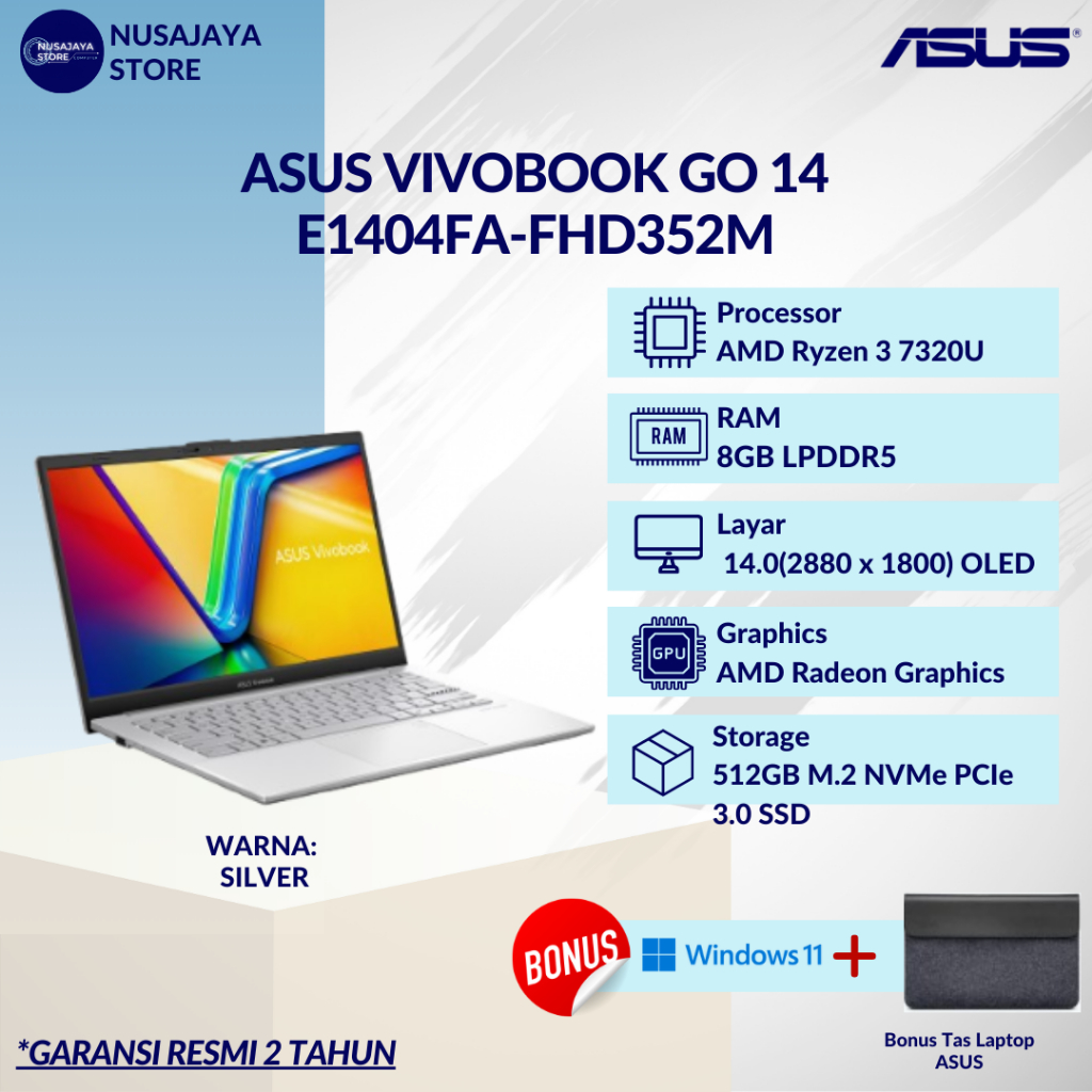 Asus Vivobook E1404FA Ryzen 3 8GB 512GB SSD 14" FHD