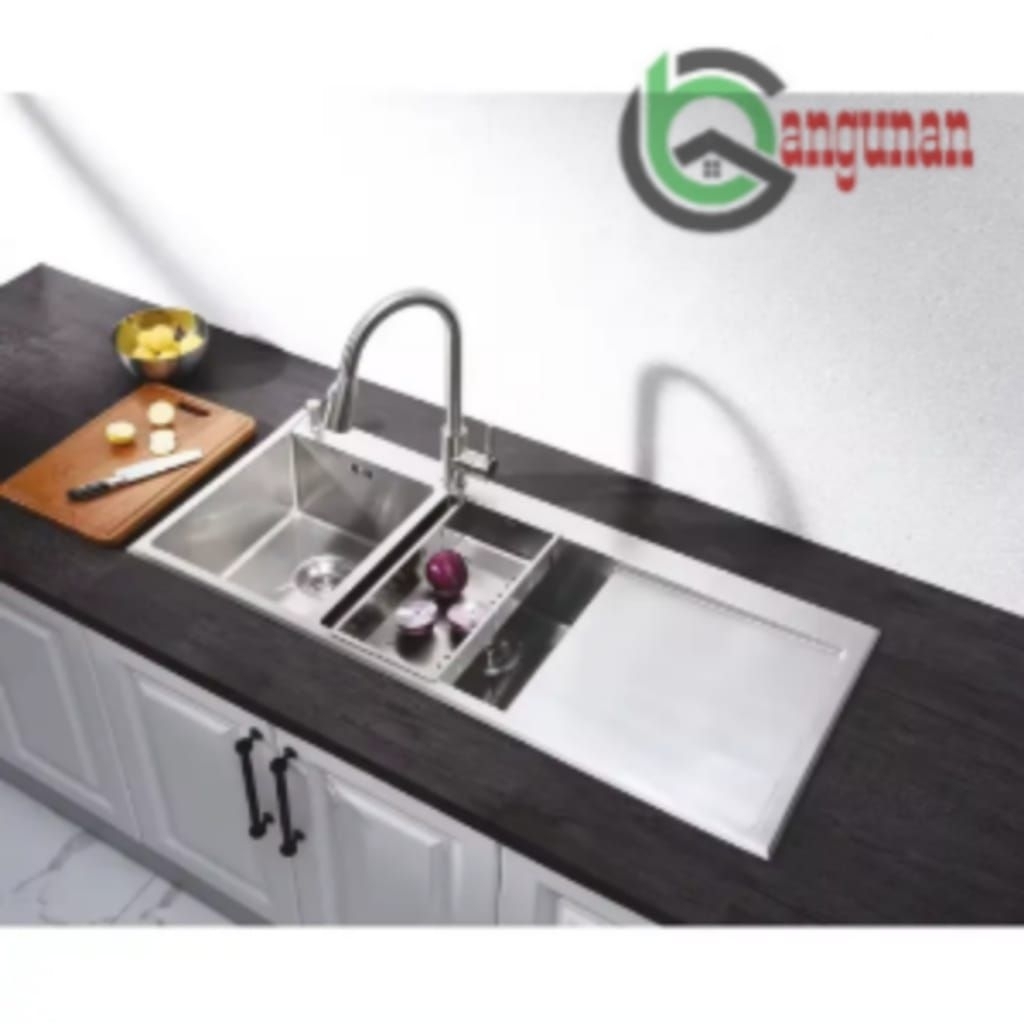 KITCHEN SINK 10048 STAINLESS LENGKAP KRAN /KITCHEN SET 100x48 THSINK LENGKAP KRAN FLEXIBLE/KRAN TARI