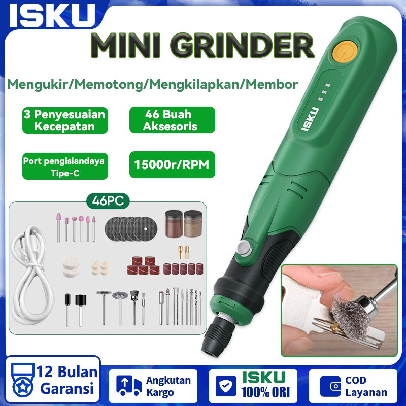 ISKU Mini Gerinda/Mini Bor Set 47Pcs 3 gigipenyesuaian 15000r/RPM Mesin ukiran Poles Gergaji Listrik