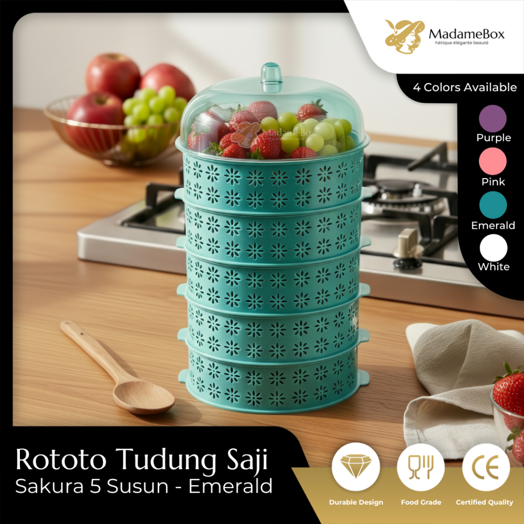 Rototo Tudung Saji Susun  Wadah Penyimpanan Makanan Estetik & Higienis Wadah Penutup Food Rack Stora