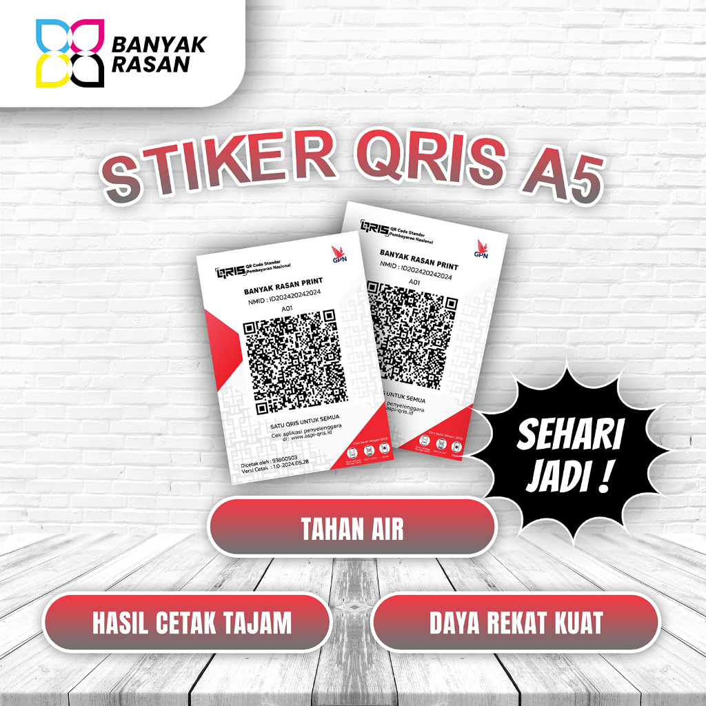 Cetak Stiker UMKM QRIS | Tanpa Minimal Order | STIKER QRIS A5