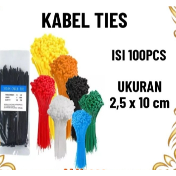 100Pcs Kabel Ties / Kabel Ties 10cm/Tali Ties/Cable Ties 2.5 x 100mm - Hitam Putih Warna Warni