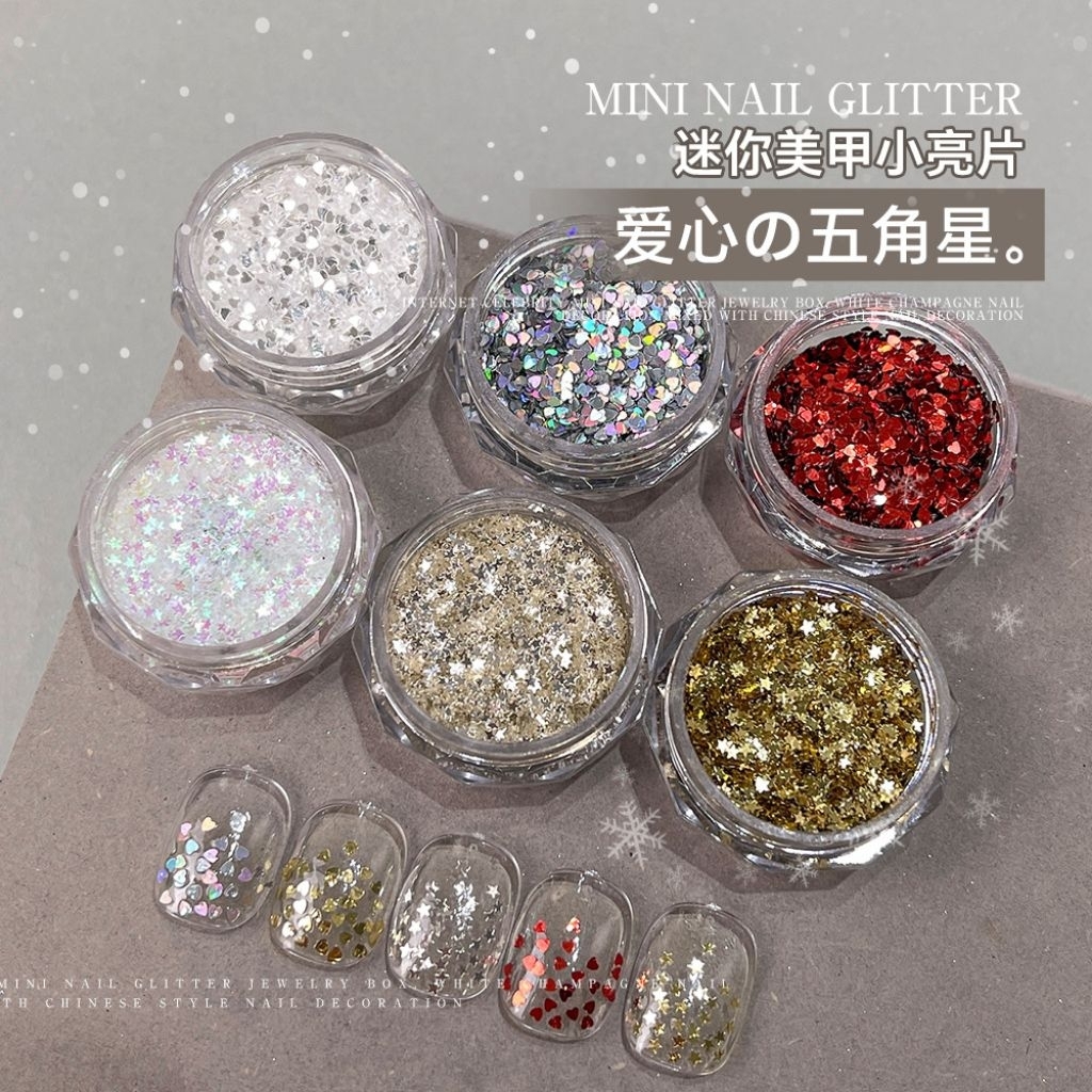Mini Sequin Love Bintang Nail Art - Aksesoris Sequin Mini Bubuk Glitter