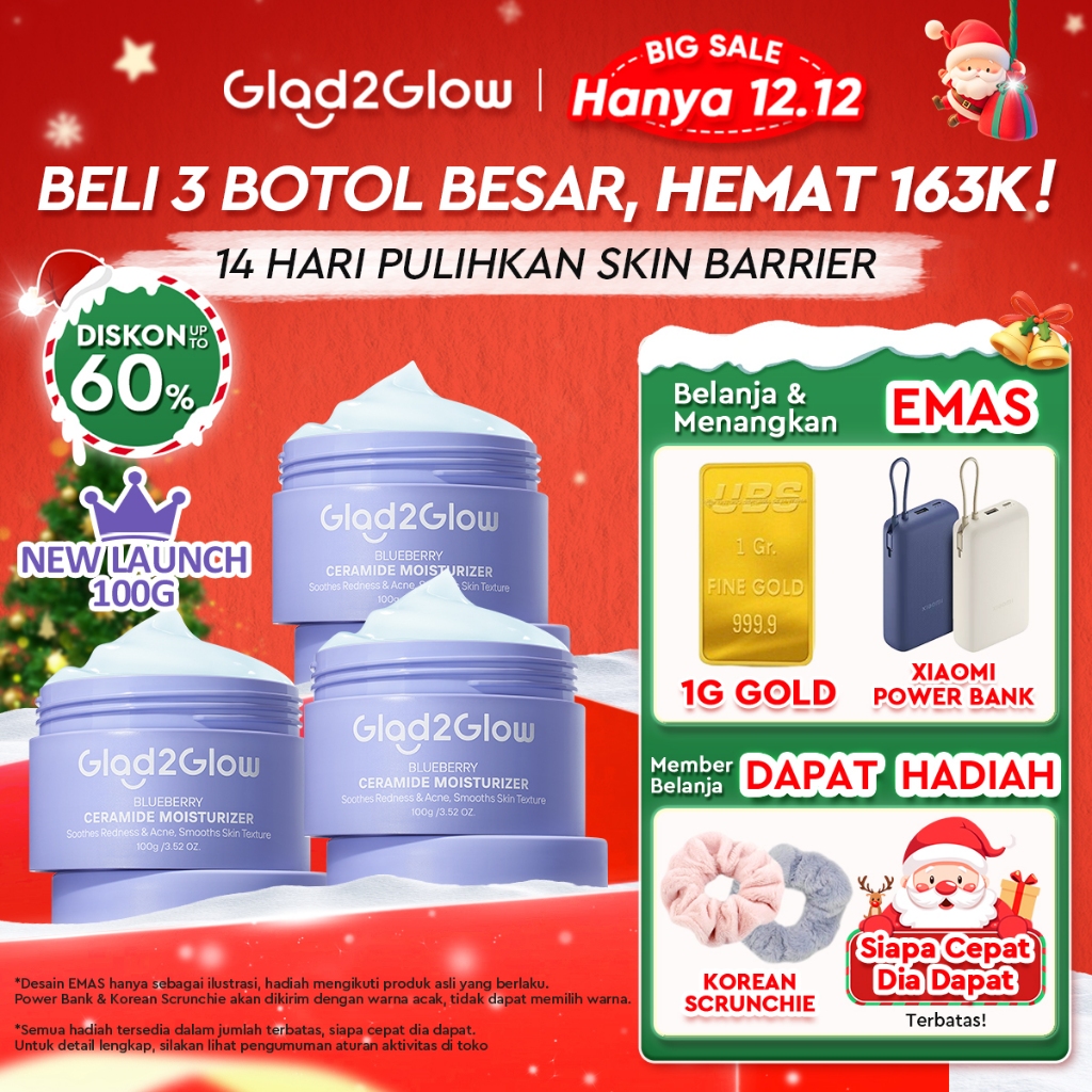 [12.12 Belanja 200rb, Disc. 20%]Glad2Glow Blueberry Moisturizer 100g 5% Ceramide Menjaga Skin Barrie