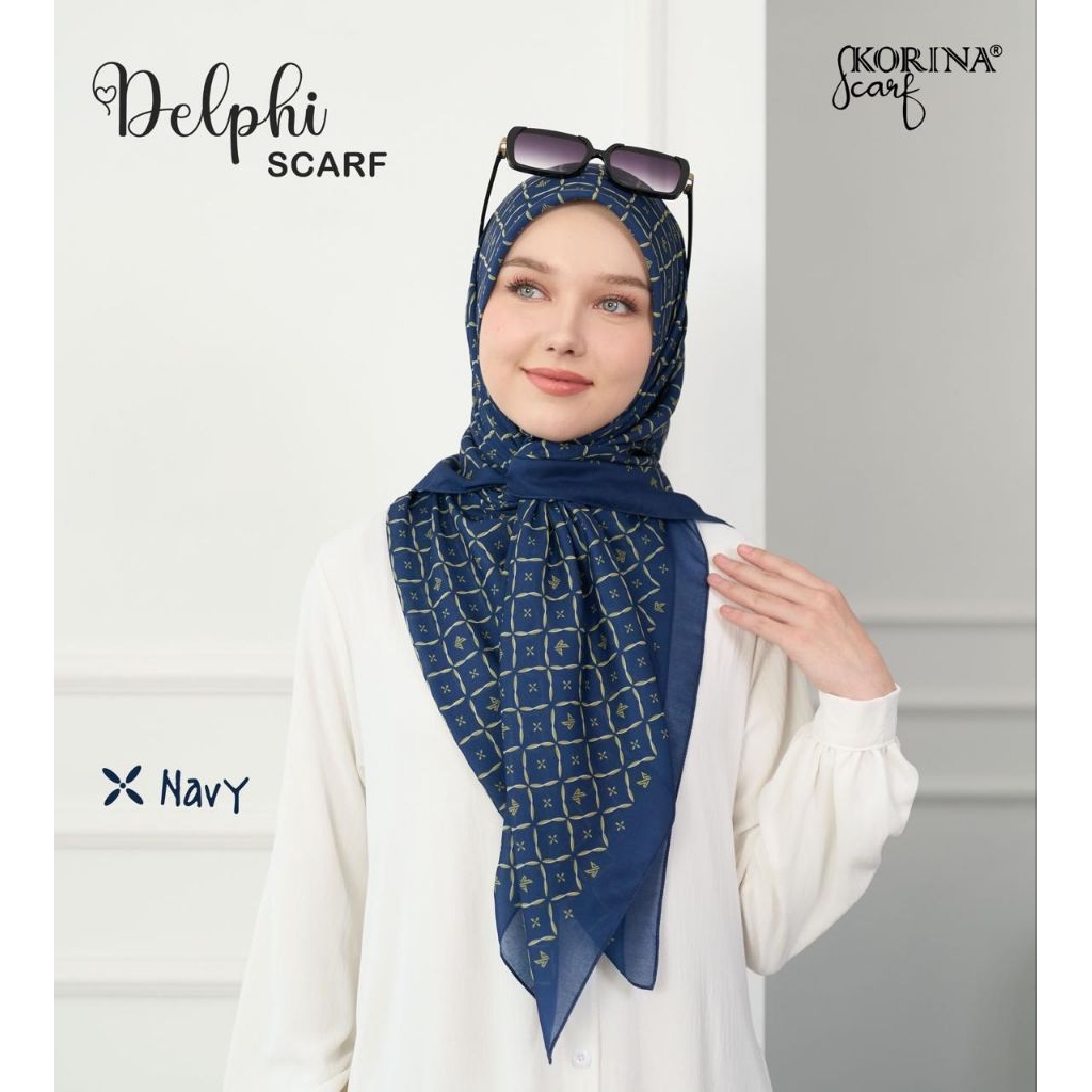 delphi scarf by korina, jilbab segiempat motif, jilbab motif , jilbab korina