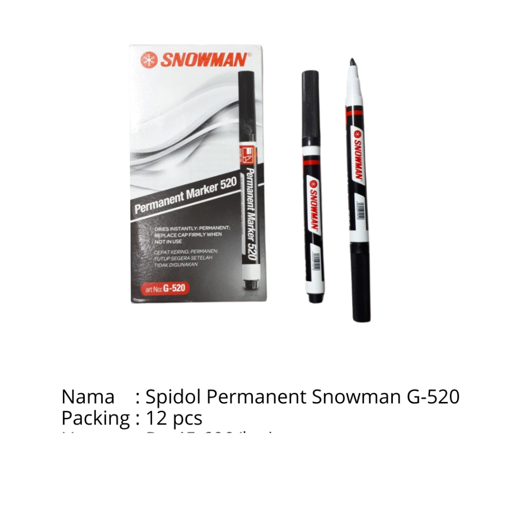 Spidol Permanen Marker 520 Snowman (12pcs) Hitam