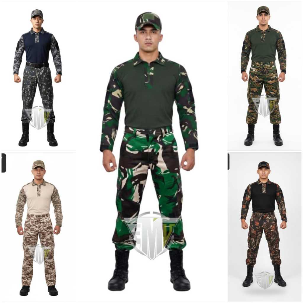 SETELAN BAJU TEMPUR PAKAIAN TACTICAL COMBAT SHIRT BDU SUIT CAMOUFLAGE MILITARY DESERT WOODLAND