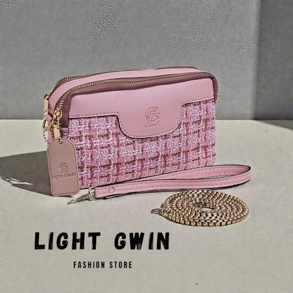 LIGHT GWIN (ANGELI BAGS)Dompet wanita Dua Ruang Kulit Kanvas Free Tali_Dpmpet Pouch Wanita terbaru O