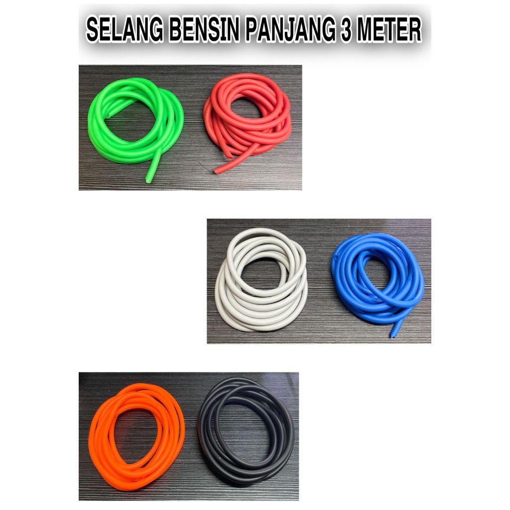 Selang Bensin/Selang Wiper Mobil Universal Bahan Import Ukuran Panjang 3 Meter Warna-Warni Bahan Teb