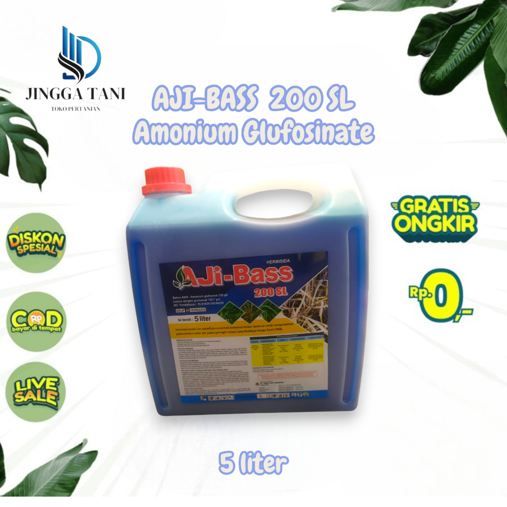 Herbisida Aji-Bass 200 SL- 5 Liter - Amonium Glufosinate untuk rumput lulangan- rumput sayur baru