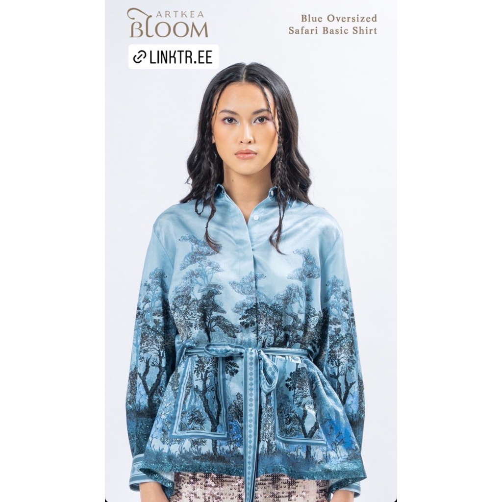 ARTKEA BLOOM - Blue Oversized Safari Basic Shirt Size S