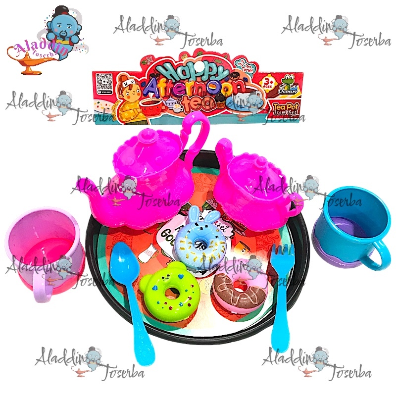 MAINAN ANAK TEKO SET + NAMPAN BULAT + DONAT KUE SET - MAINAN HAPPY AFTERNOON TEA TIME SET [OCT2172]