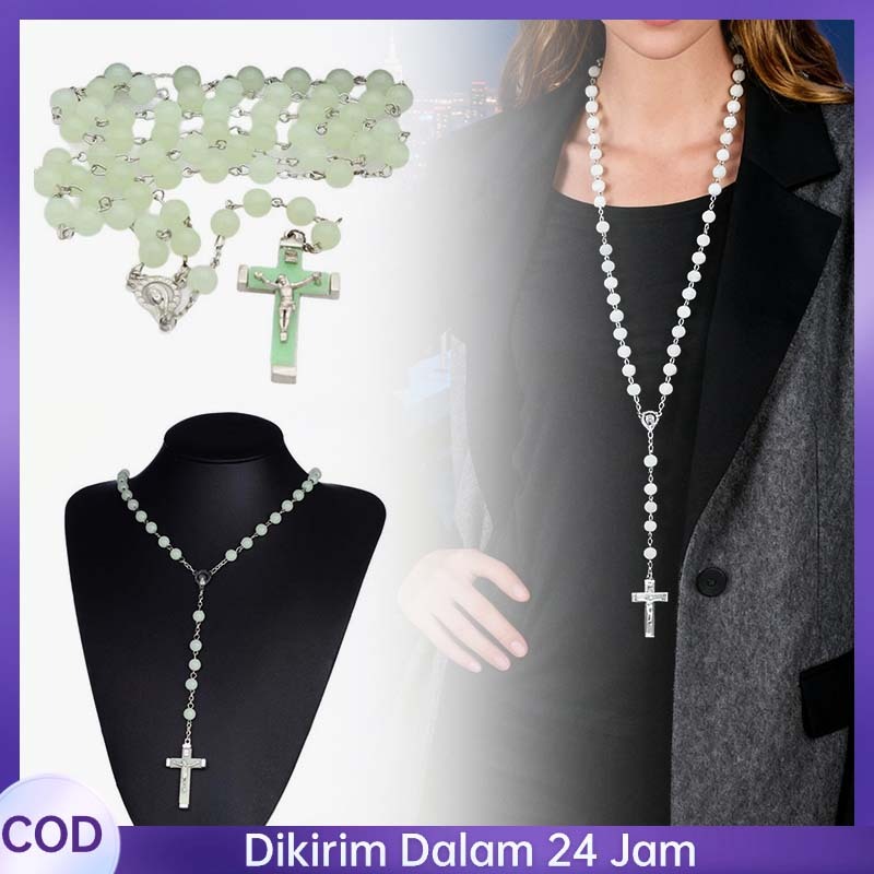 8mm Rosario Katolik Kalung Fluoresensi  Rosario Fosfor Menyala Aksesoris Kalung Rosario Kecil