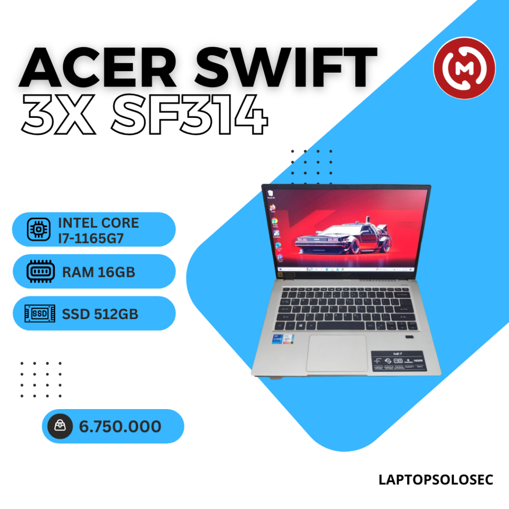 LAPTOP SECOND ACER SWIFT 3X SF314 INTEL CORE i7-1165G7 RAM 16GB SSD 512GB 14"FHD - GARANSI 1 BULAN