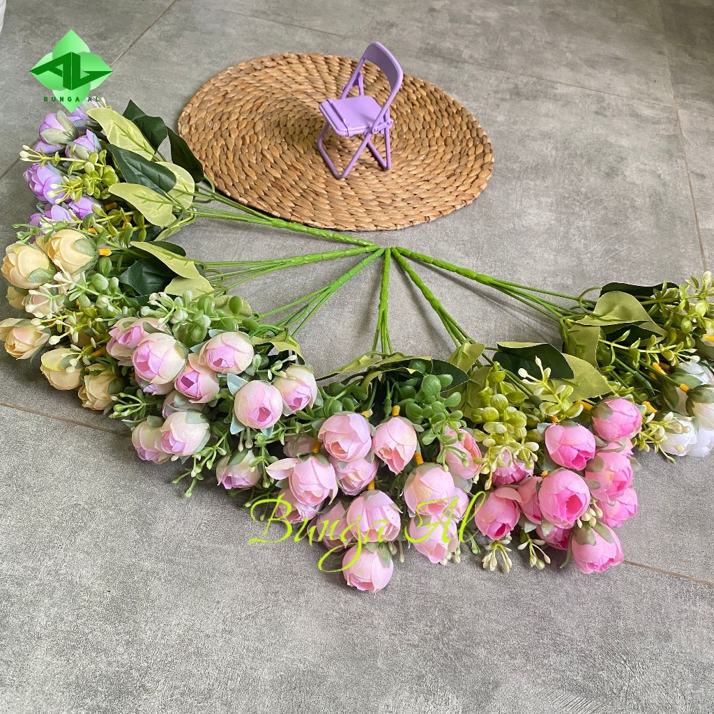 bunga mawar garden rose mini bunga plastik artificial dekorasi buket dan hiasan rumah b8083
