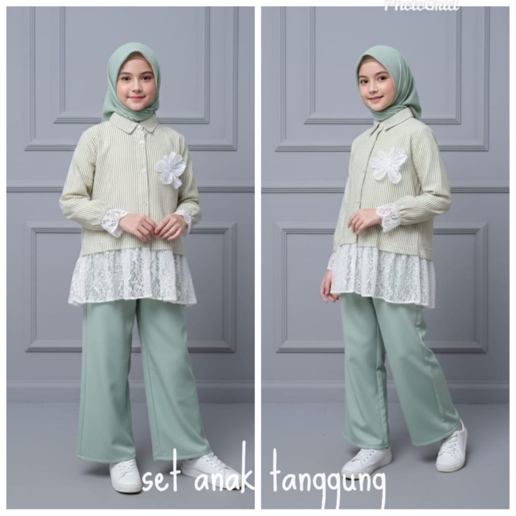 Setelan Blouse Bunga Brukat Dan Celana Kulot Scuba Anak Tanggung