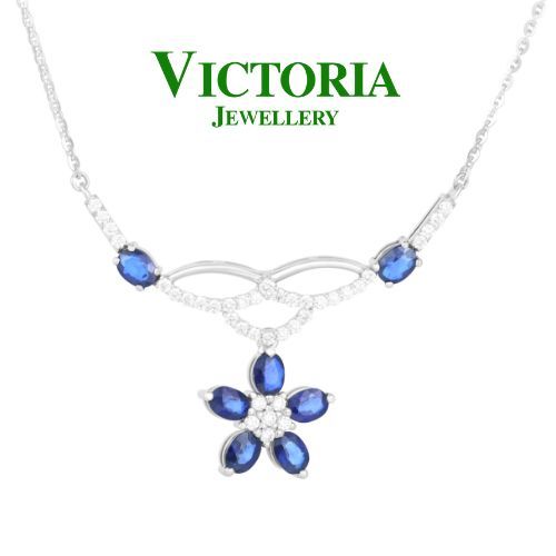 Liontin Berlian Batu Blue Sapphire + Kalung / Kalung Berlian Batu Blue Sapphire VNK1288872 Victoria 