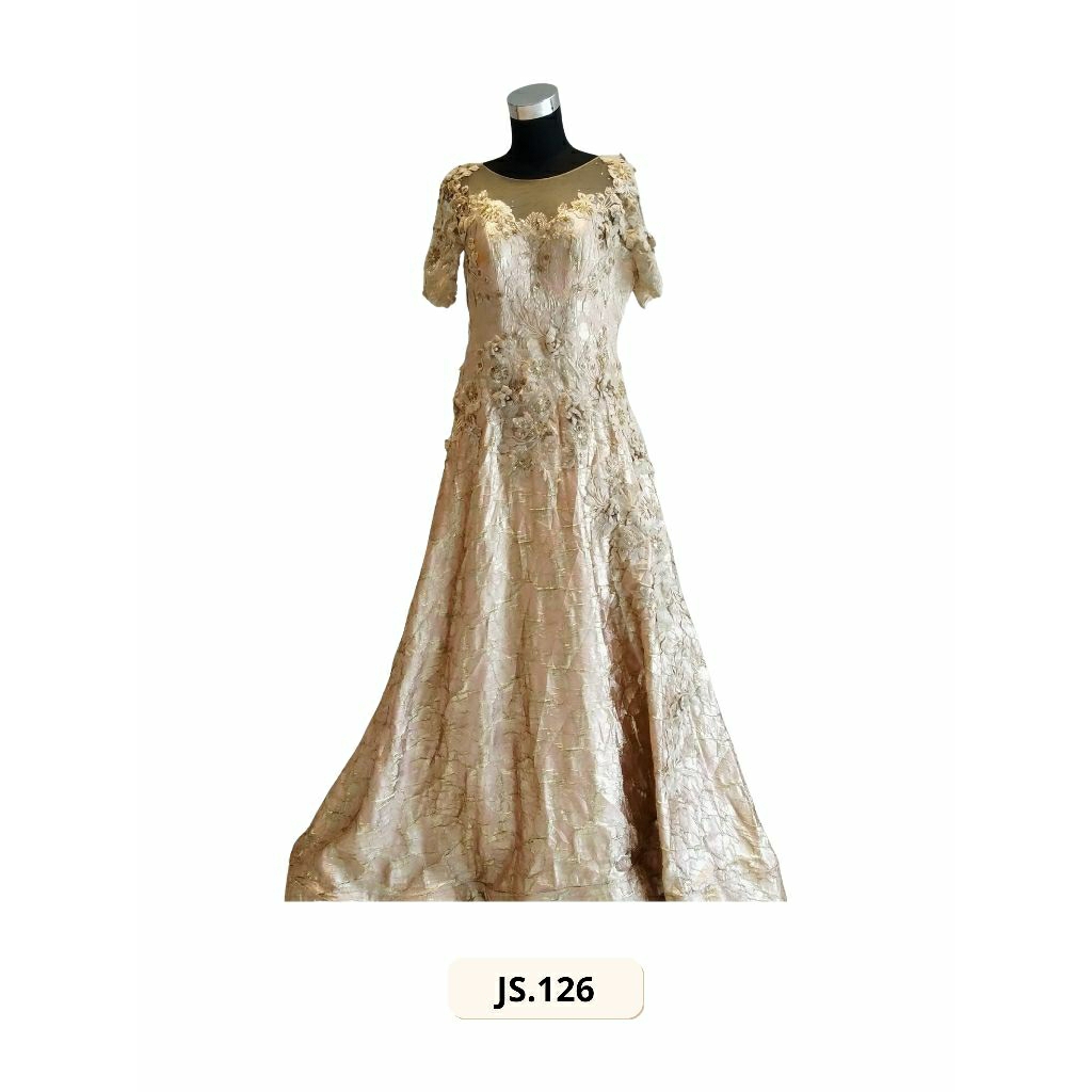 GAUN PESTA PRELOVED WARNA ROSEGOLD DENGAN MODEL LENGAN PENDEK (JS.126)